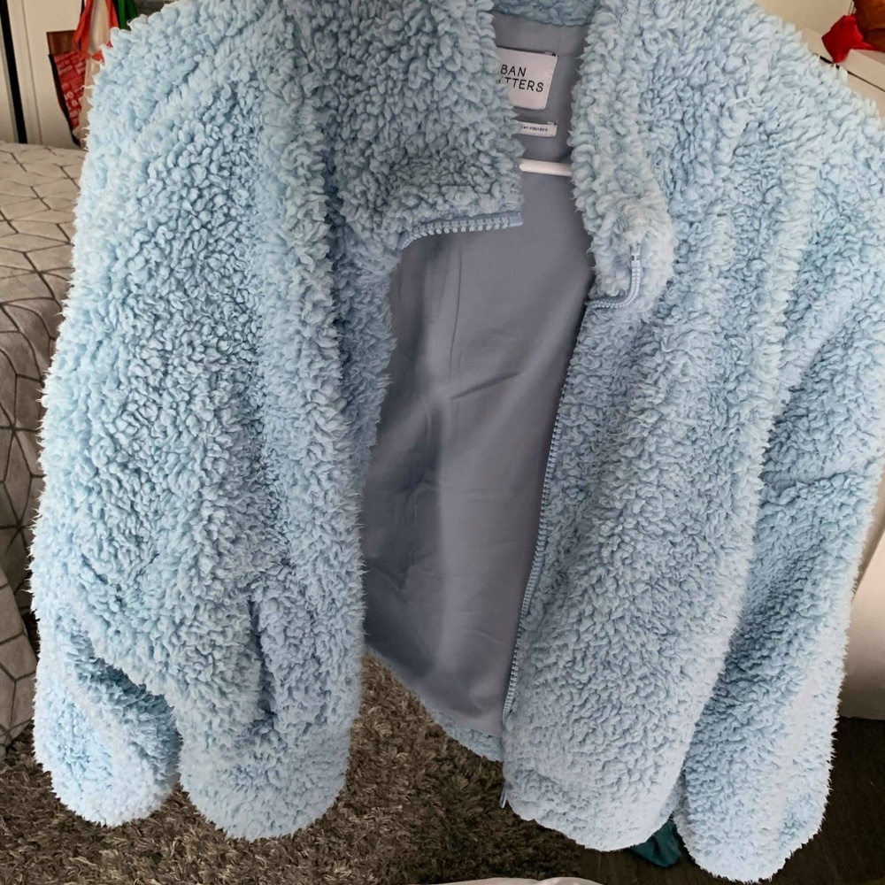blue fluffy jacket urban outfitters